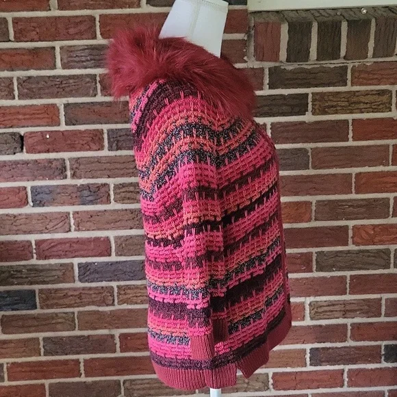 Nic+Zoe Chunky Snap Cardigan Faux Fur Collar Size Large - Picture 3 of 9